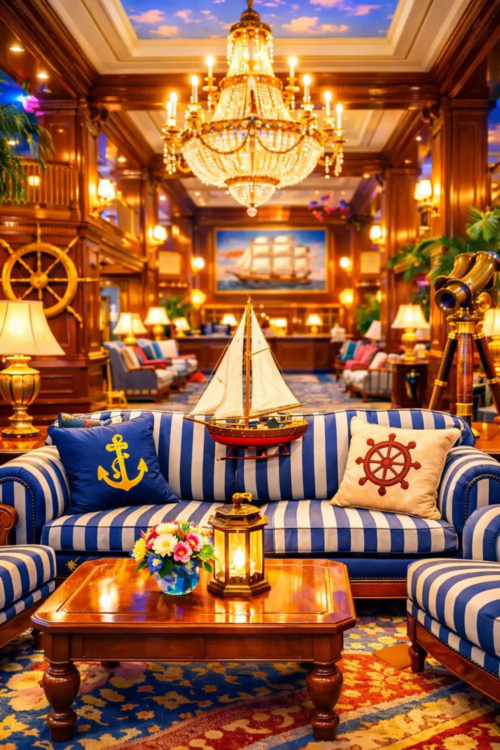 Disney's Yacht Club Resort elegant lobby with nautical decor and New England yacht club style