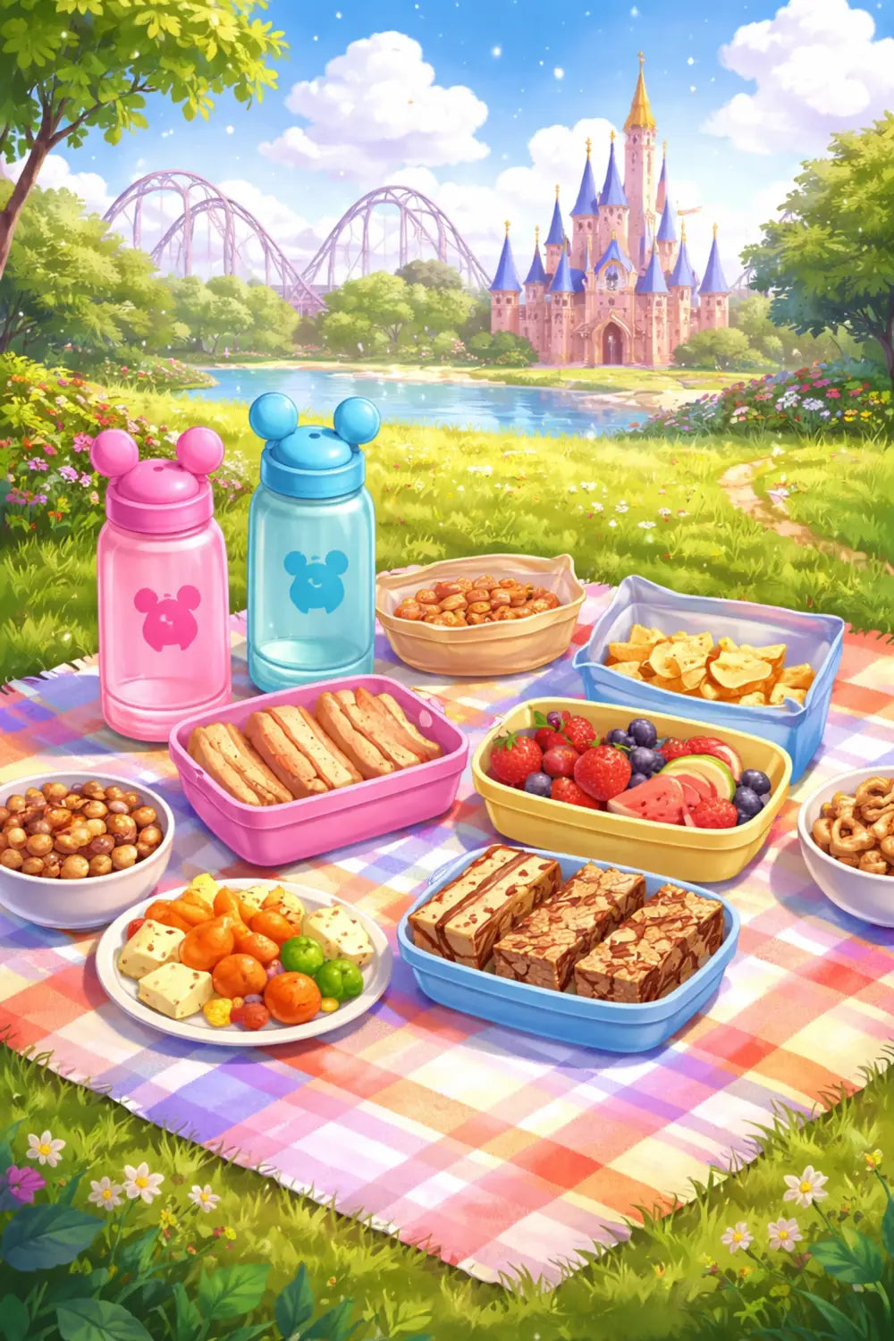 Picnic with snacks outside a theme park, perfect for affordable Disney dining and bringing your own meals in 2026.