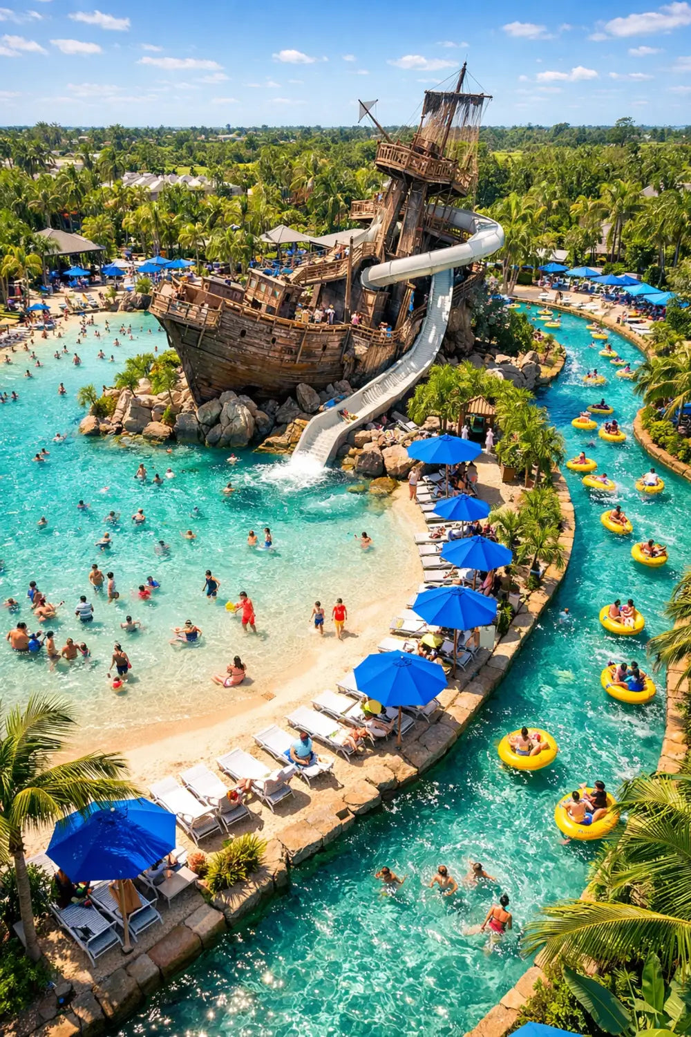 Stormalong Bay pool at Disney's Beach Club with shipwreck waterslide and lazy river