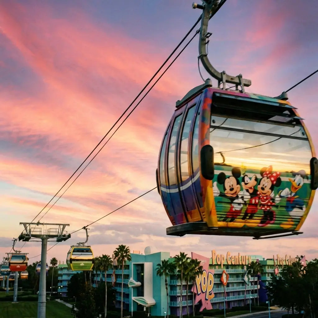 Disney Skyliner gondola connecting Pop Century Resort to EPCOT and Hollywood Studios
