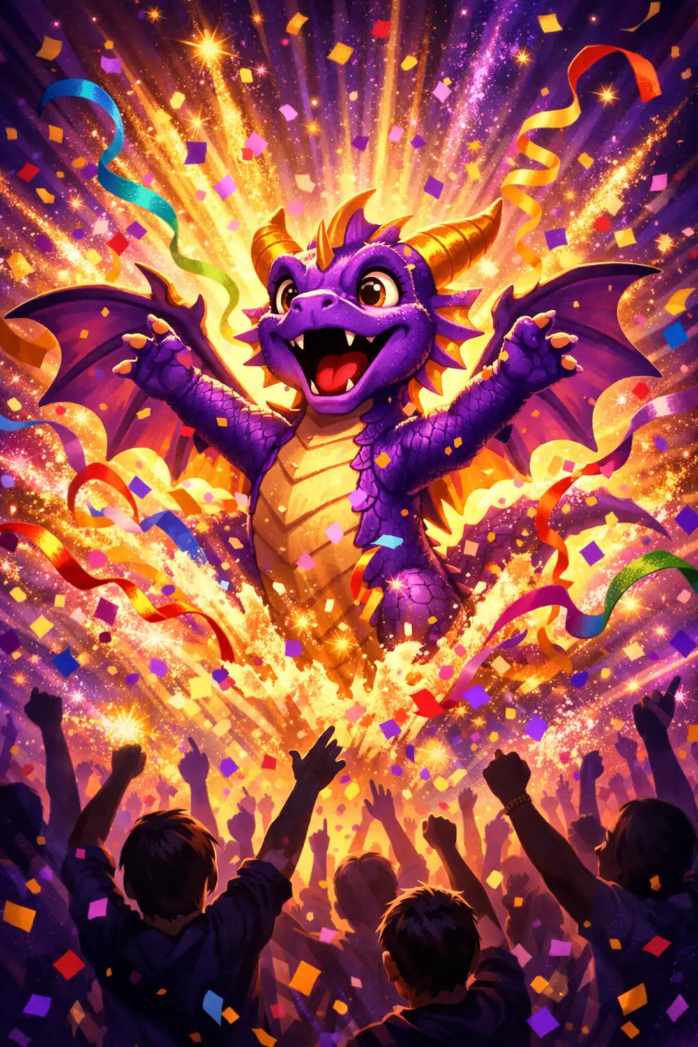 Figment the purple dragon celebrating triumphant return to EPCOT with fans