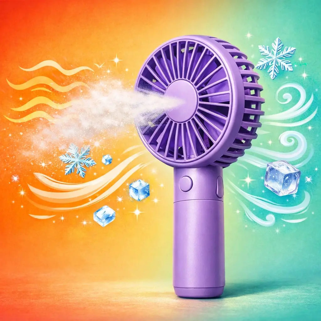 Handheld cooling fan with mist feature to beat the heat while waiting in Disney park lines
