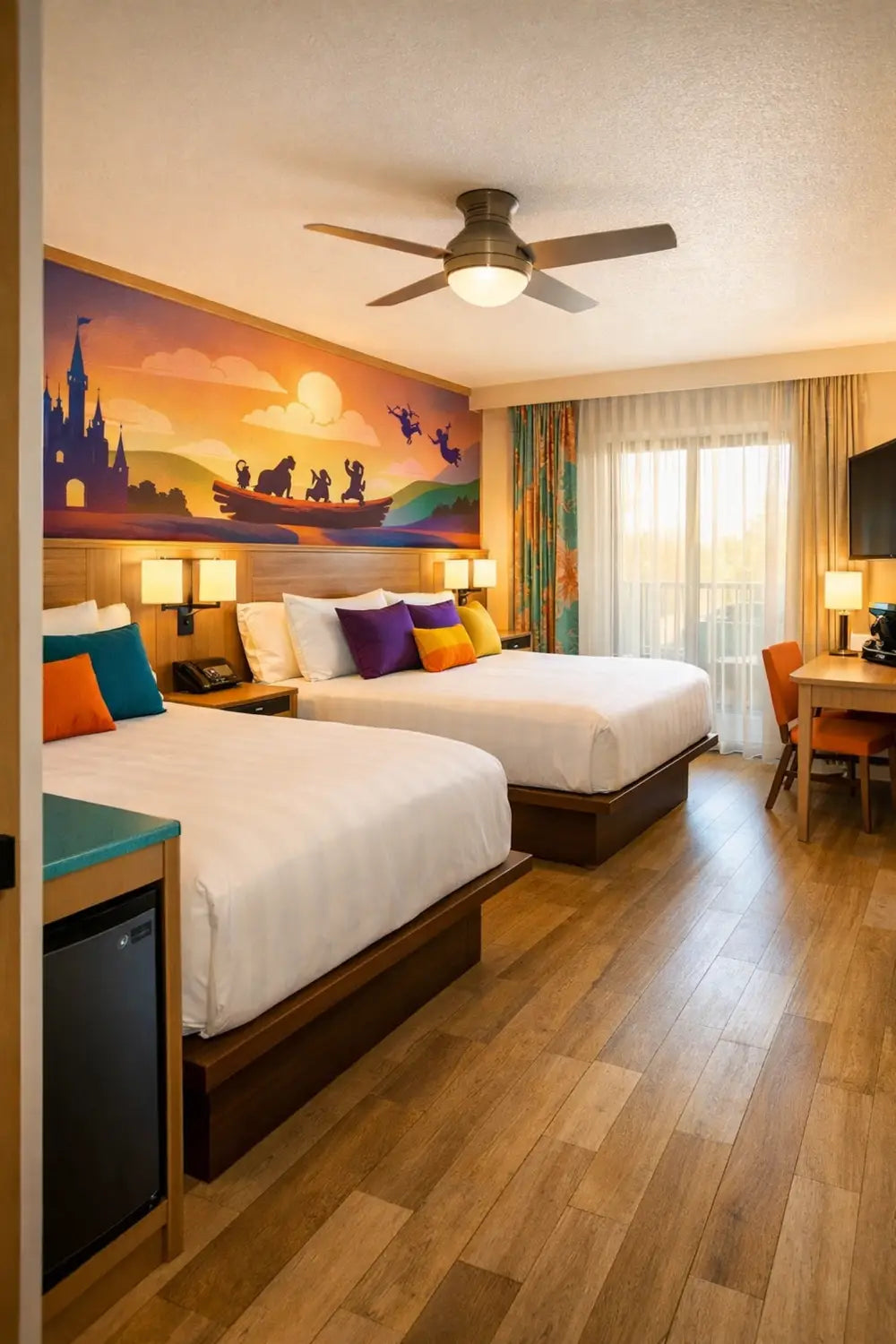 Renovated Disney Value Resort room with modern queen beds and colorful decor in 2026