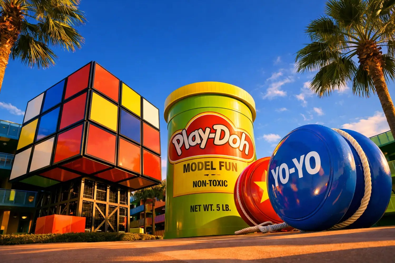 Giant Rubik's Cube and pop culture icons at Disney's Pop Century Resort