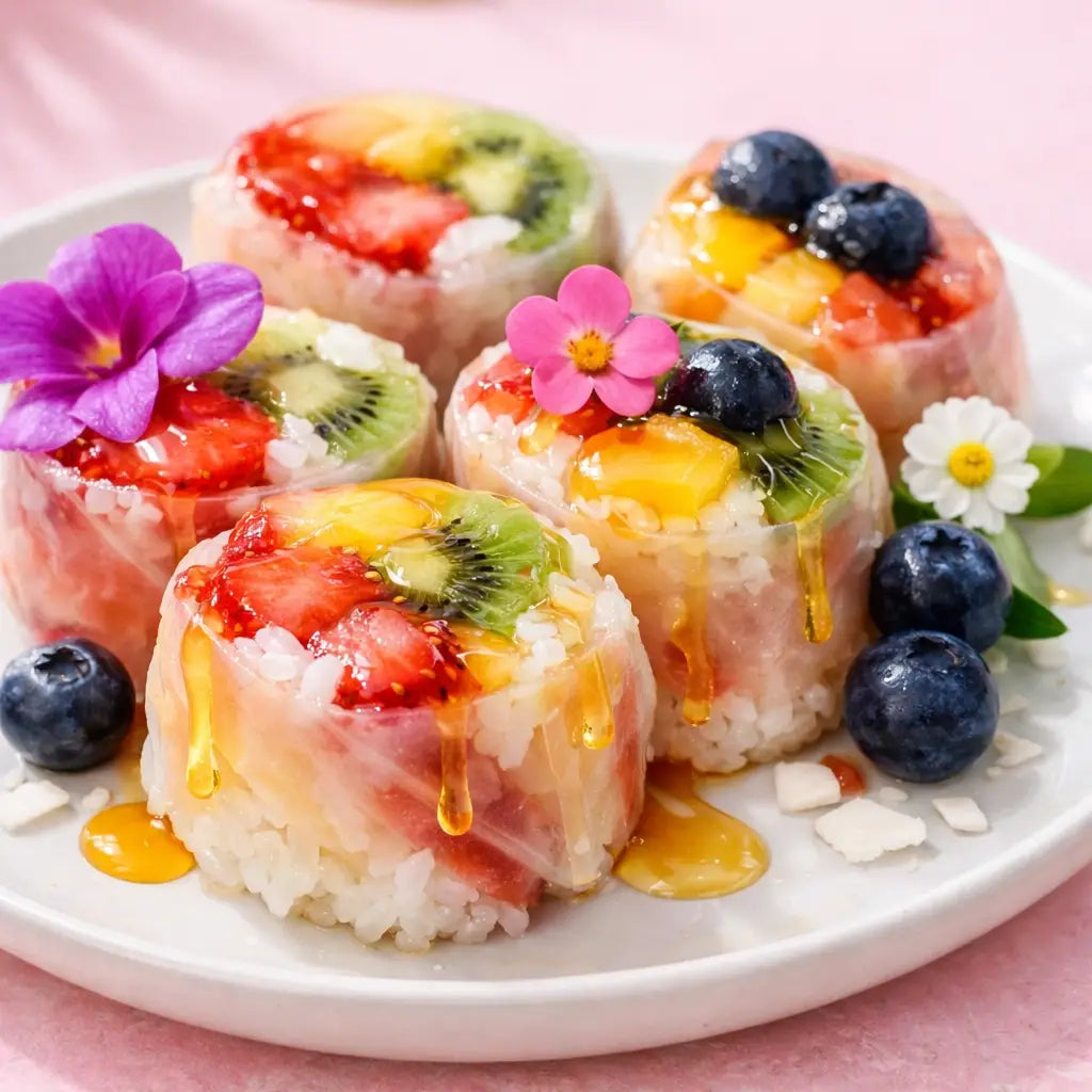 Frushi fruit sushi from Disney Epcot Flower & Garden Festival with strawberries, mango, and kiwi