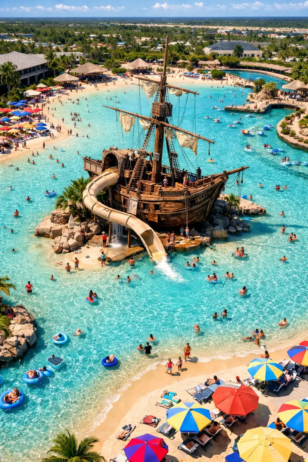 Stormalong Bay pool with shipwreck waterslide at Disney's Yacht Club