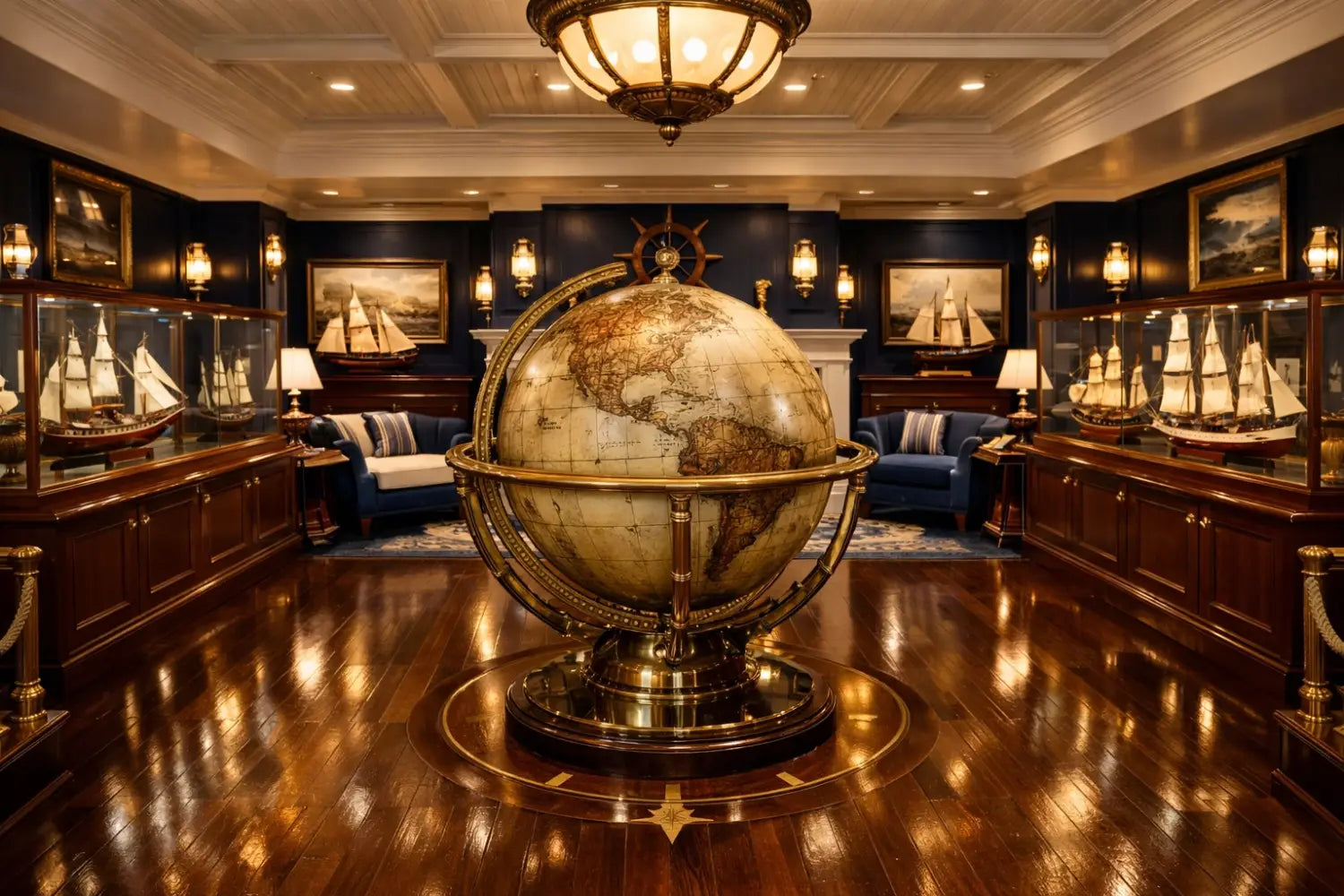 Disney's Yacht Club lobby with nautical decor and antique globe