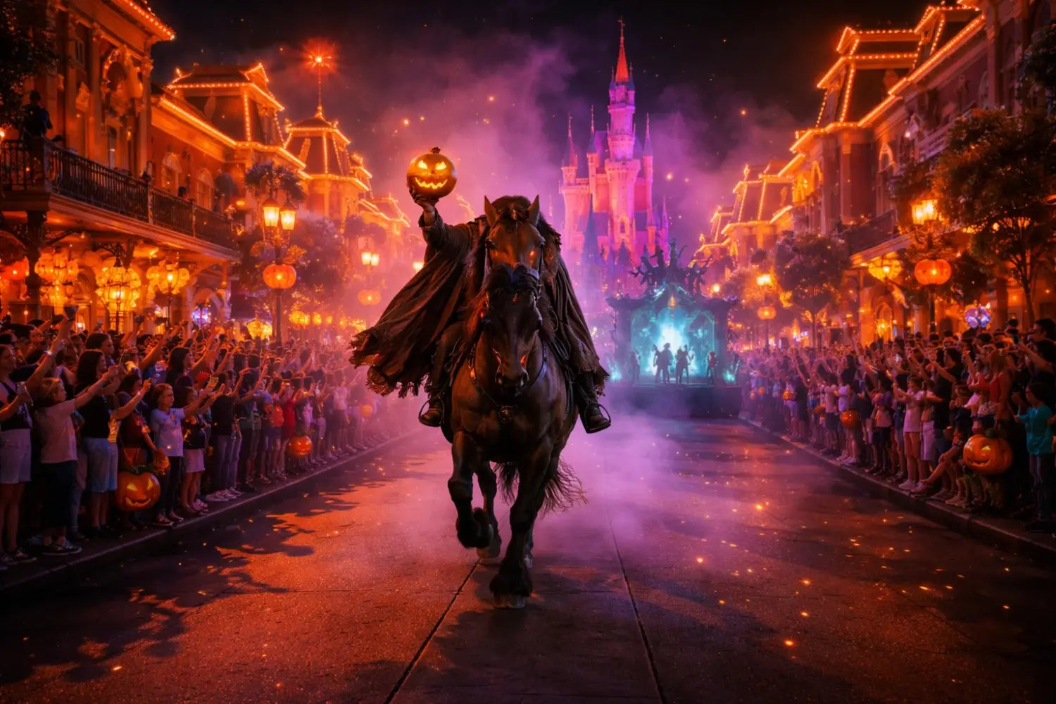 Headless Horseman leads Boo-to-You Parade at Magic Kingdom during Mickey's Not-So-Scary Halloween Party