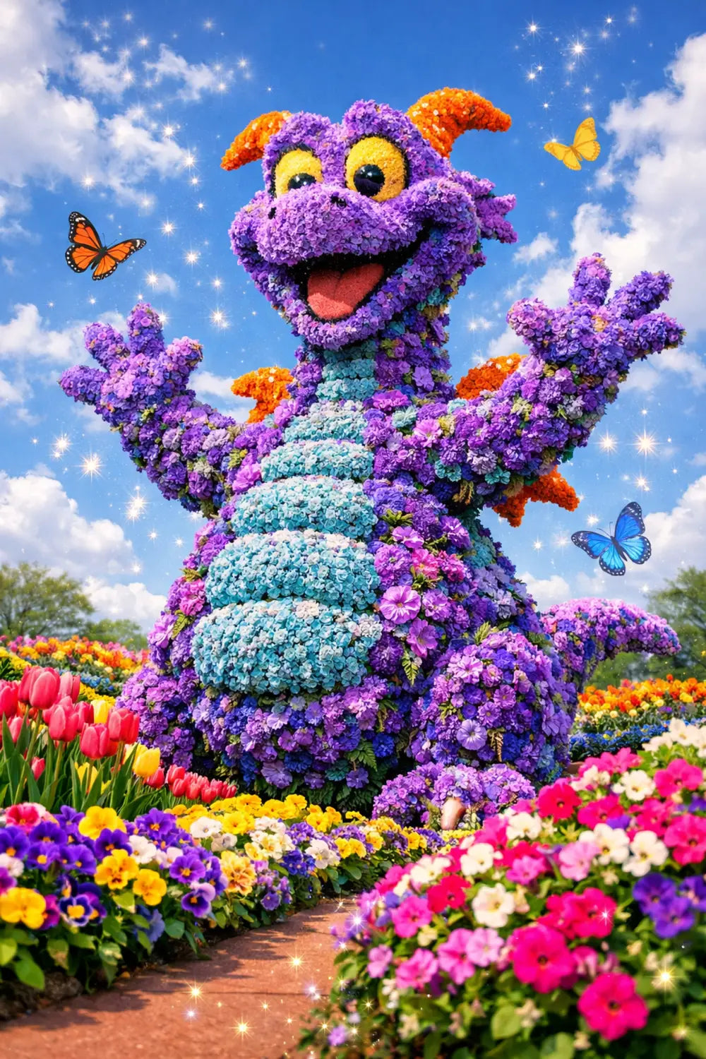 Figment topiary made of purple flowers at EPCOT Flower & Garden Festival 2026