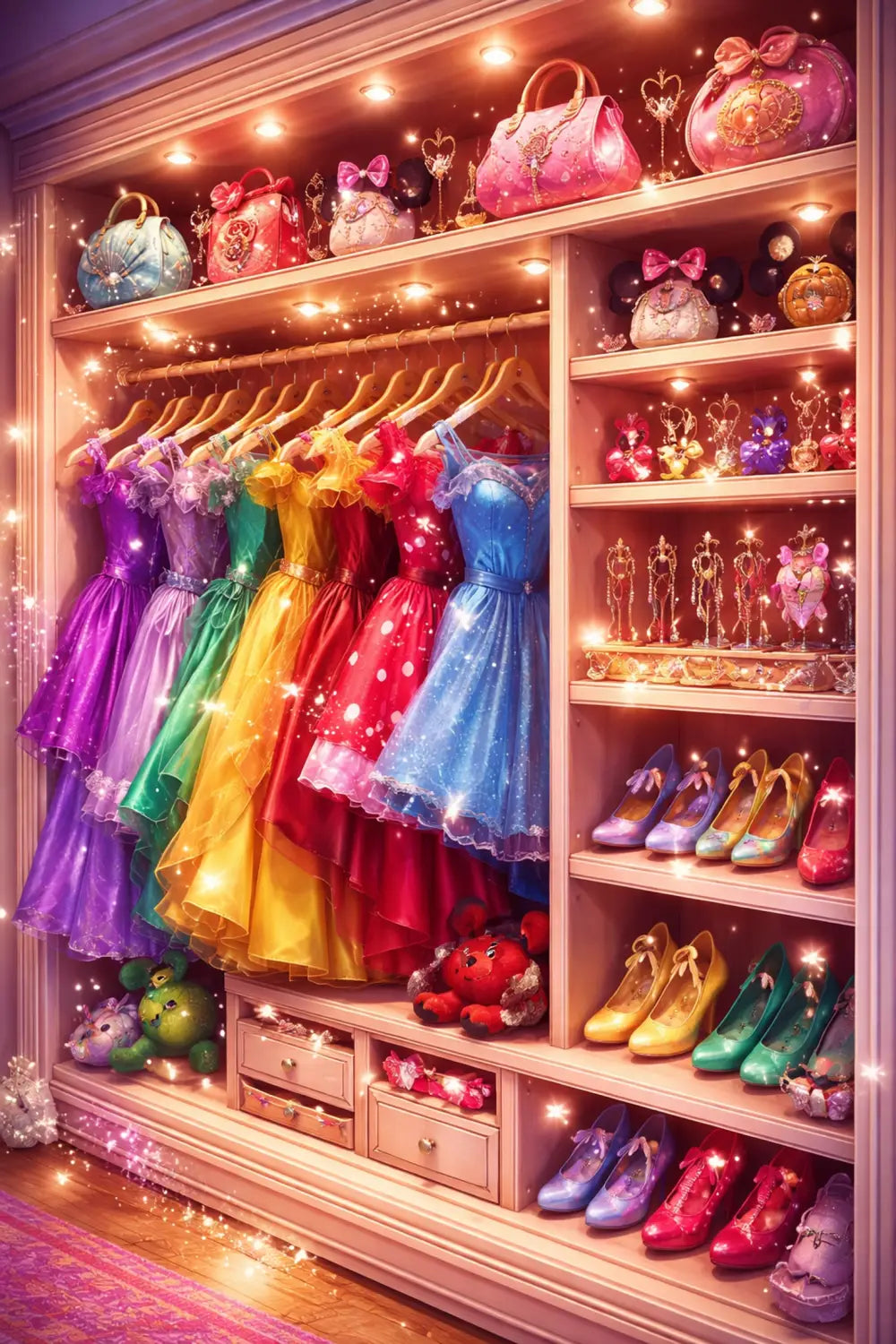Wardrobe filled with vibrant Disney Bounding clothes, accessories, and magical touches for adults