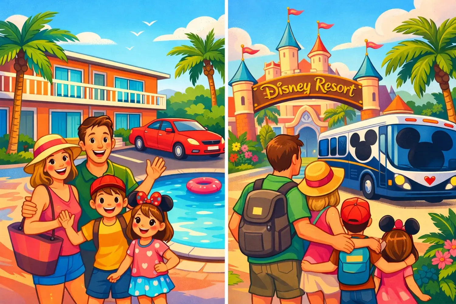 Comparison of off-site budget hotel versus Disney resort accommodation options for families
