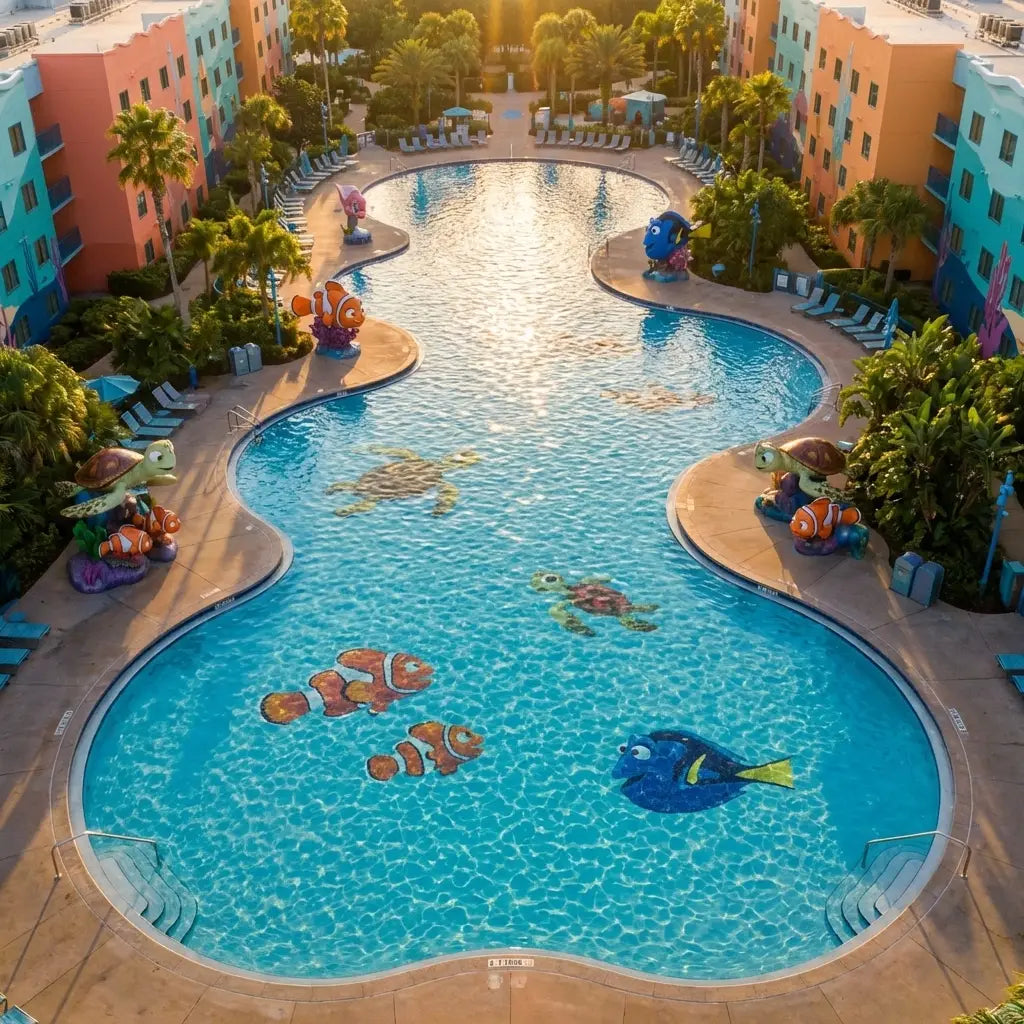 Art of Animation's Big Blue Pool with Finding Nemo characters at Disney World Value Resort