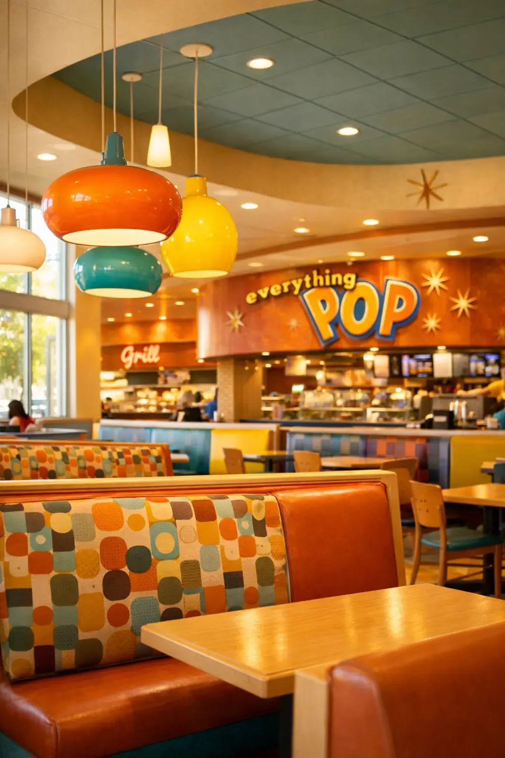 Everything Pop food court with mid-century modern design at Pop Century Resort