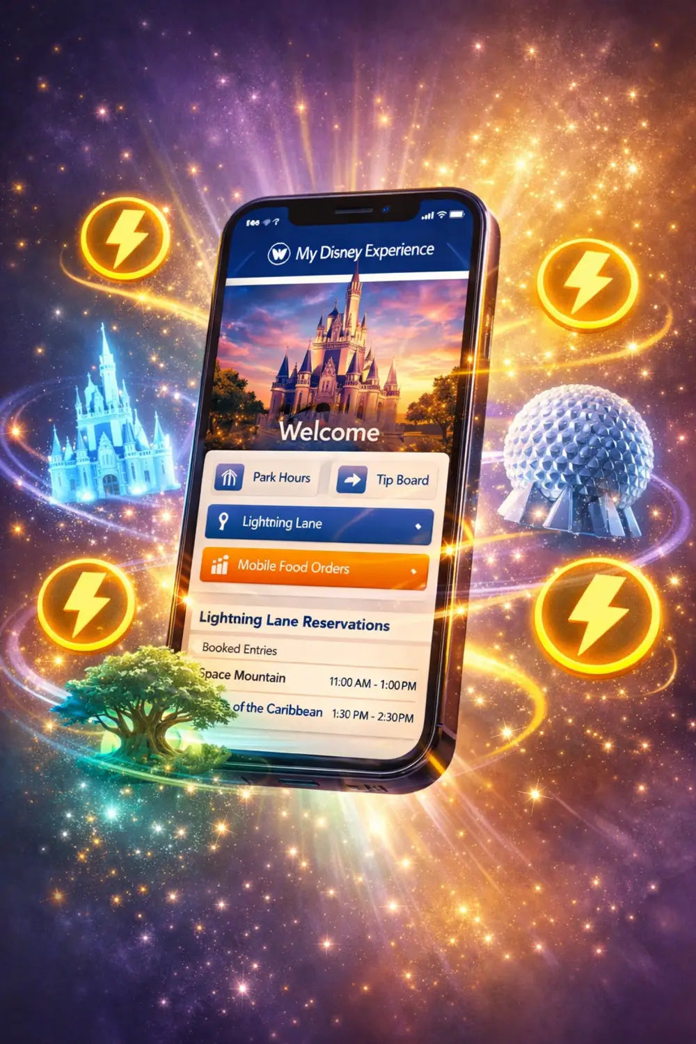 My Disney Experience app showing Lightning Lane features for stress-free Disney World planning