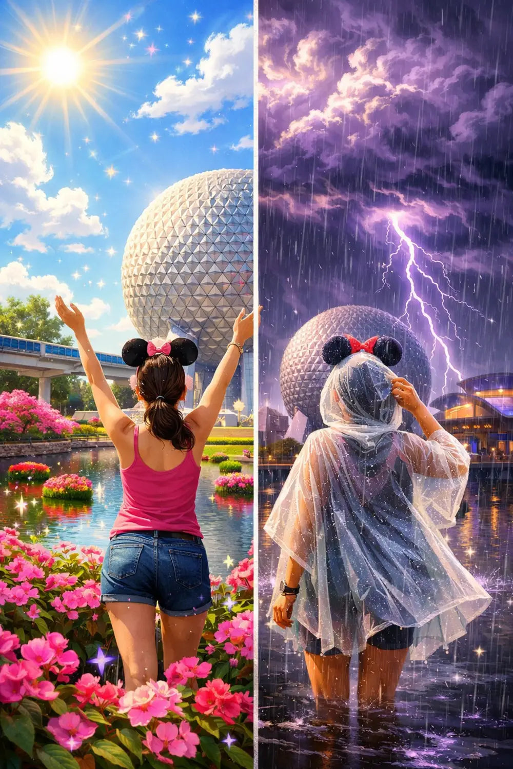 Spring weather at Disney World showing sunny morning and afternoon rain transition