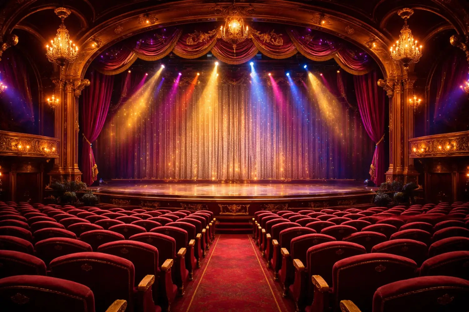Center view of a Disney theater with plush red seats, perfect for the best Disney live entertainment experience