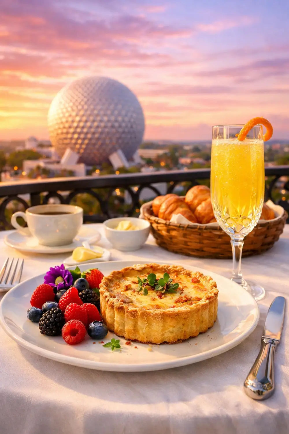Topolino's Terrace rooftop breakfast with EPCOT views at Disney's Riviera Resort